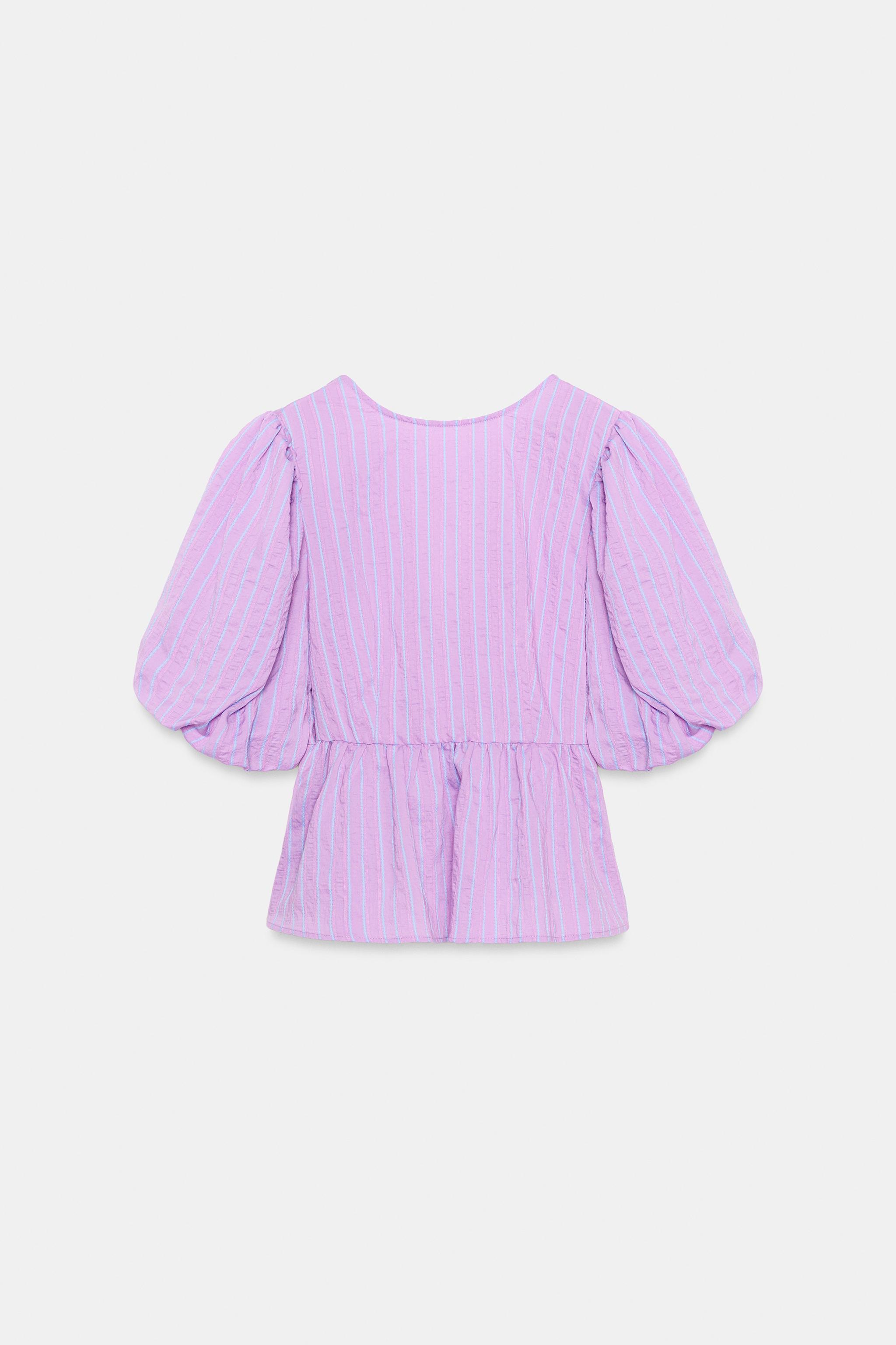 STRIPED PUFF SLEEVE TIE BLOUSE